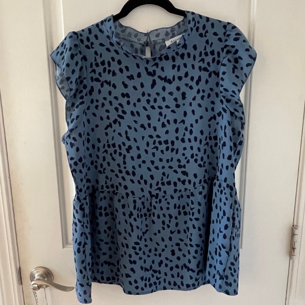 Periwinkle Blue, leopard-print blouse, size L, NWOT